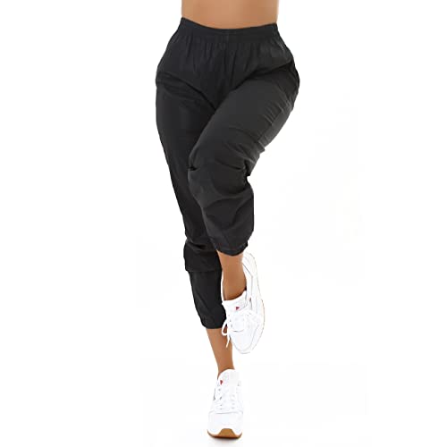 Jela London Damen High Waist Hose reflektierend Jogginghose Wetlook, Dunkelgrau 36-38 von Jela London