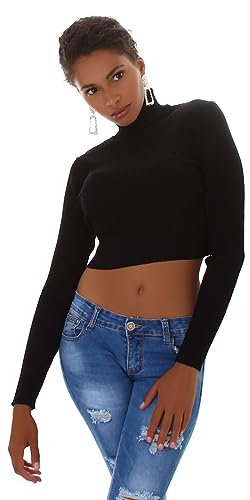 Jela London Damen Cropped Rollkragen Pullover gerippt Skinny Stretch, Schwarz 34-36 (OS) von Jela London