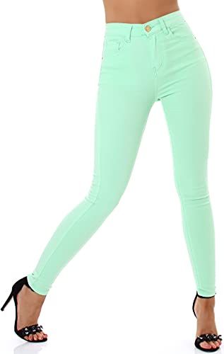 Jela London Damen Skinny High Waist Jeans Push Up Stretch, Hellgrün 32-34 von Jela London