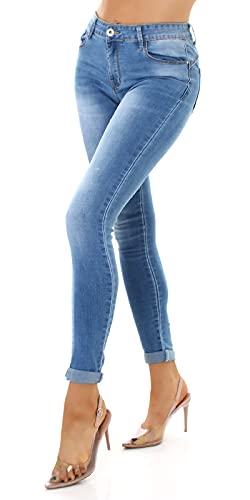 Jela London Damen Skinny Jeans Stretch Umschlagbarer Bund Push Up, Hellblau 34-36 von Jela London