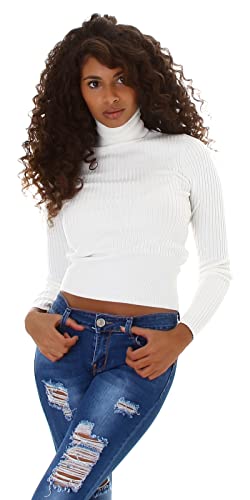 Jela London Damen Feinstrick Rollkragen Pullover Langarm gerippt, Weiß von Jela London