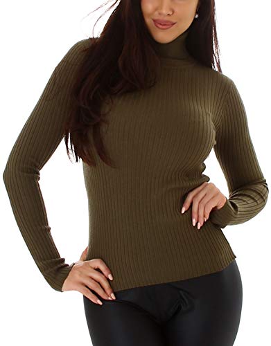 Jela London Damen Slim-Fit Pullover Rollkragen Feinripp-Streifen (34-38), Britgrün von Jela London