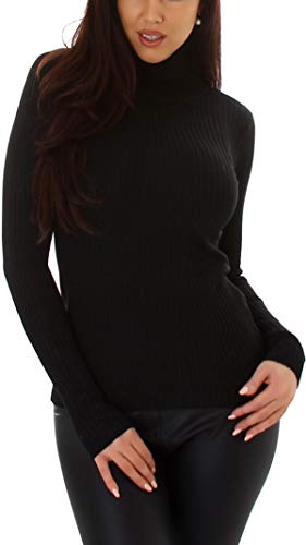 Jela London Damen Slim-Fit Pullover Rollkragen Feinripp-Streifen (34-38), Schwarz von Jela London