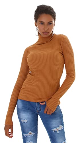 Jela London Damen Slim-Fit Pullover Rollkragen Feinripp Stretch (34-38), Ocker von Jela London