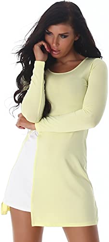 Jela London Damen Sommer-Kleid Stretch A-Linie Cut-Out Bein, Gelb 34-36 von Jela London