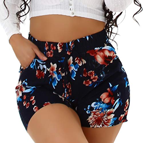 Jela London Damen Sommer Shorts Blumen Hotpants High-Waist Taschen, Schwarz-Blau 34-38 (M/L) von Jela London
