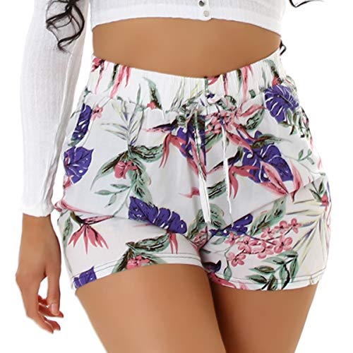 Jela London Damen Sommer Shorts Blumen Hotpants High-Waist Taschen, Weiß 34-38 (M/L) von Jela London