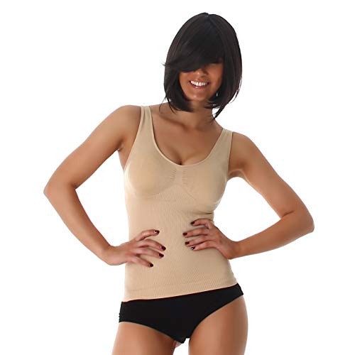 Jela London Damen Sport-Top Fitness Freizeit Stretch Slimming, Beige 30-34 (S/M) von Jela London