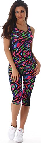 Jela London Damen Sportleggings in Capri-Form (3/4) und Sporttop ALS Fitness-Set | 2teiler Sportshirt und Sporthose Trainingsanzug Sport-Outfit Lauf-Outfit (Bunt 43, L bis XL) von Jela London