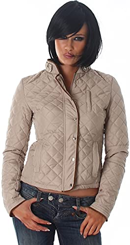 Jela London Damen Steppjacke Stehkragen Kunstleder Gerader Schnitt, 34 (Etikett 36) Beige von Jela London