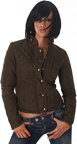 Jela London Damen Steppjacke Stehkragen Kunstleder Gerader Schnitt, 36 (Etikett 38) Dunkel Grün von Jela London