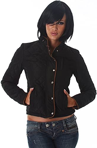 Jela London Damen Steppjacke Stehkragen Kunstleder Gerader Schnitt, 36 (Etikett 38) Schwarz von Jela London