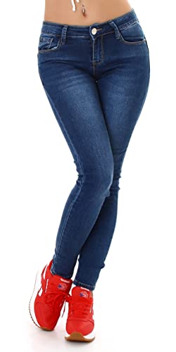 Jela London Damen Stretch Jeans Skinny Stone-Washed Slim, Dunkelblau 34-36 von Jela London