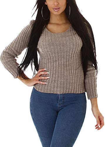 Jela London Damen Strick-Pullover Streifenmusterung Stretch, Hellbraun von Jela London