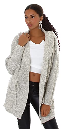 Jela London Damen Strickjacke Strickmantel Kapuze Oversize, Beige 36-40 von Jela London