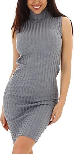 Jela London Damen Strickkleid Kragen Stretch Schlauchkleid Nieten Perlen Bodycon, Grau von Jela London