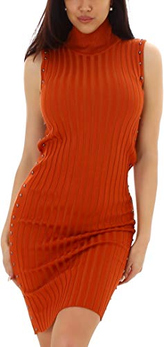 Jela London Damen Strickkleid Kragen Stretch Schlauchkleid Nieten Perlen Bodycon, Rotbraun von Jela London