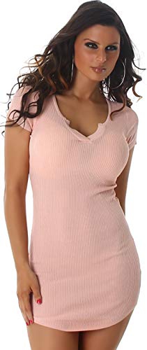 Jela London Damen Strickkleid Slim-Fit Bodycon V-Ausschnitt transparent, Rosa 36 von Jela London