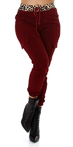 Jela London Damen Sweatpants Jogginghose Cargohose Freizeithose Leopard Hoher Bund, Rot 40-42 von Jela London