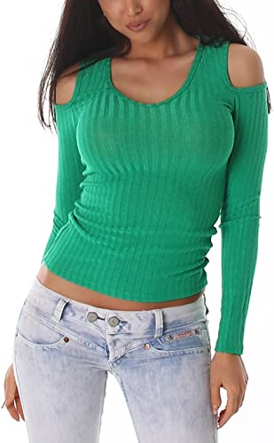 Jela London Damen Sweatshirt Cut-Out Pullover Stretch Sommer-Shirt bauchfrei, Grün 38 (40) von Jela London