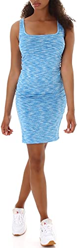 Jela London Damen Träger-Kleid Etui U-Ausschnitt Stretch Slim-Fit, Blau Weiß S von Jela London