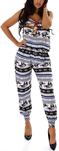 Jela London Damen Träger Overall lang Onesie Einteiler Sommer V-Ausschnitt, Elefant lang Schwarz, 36-38 (ML) von Jela London