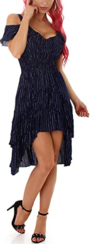 Jela London Damen Träger Sommerkleid Cut-Out Rüsche Glitzer V-Ausschnitt Rückendekolleté, Navy 38-40 von Jela London