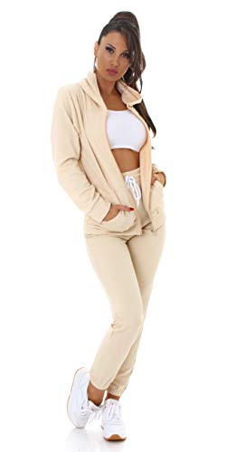 Jela London Damen Trainingsanzug Jogginganzug High-Waist Stretch Hausanzug Kapuzen-Jacke, Gesteppt Beige, 38-40 (L/XL) von Jela London