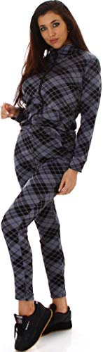 Jela London Damen Trainingsanzug Jogginganzug High-Waist Stretch Hausanzug Kapuzen-Sportjacke, Blaugrau, 38-40 (M/L) von Jela London