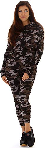 Jela London Damen Trainingsanzug Jogginganzug Stretch Hausanzug Kapuzen-Pullover, Military Camouflage Flecktarn, Grau 38-40 (L/XL) von Jela London