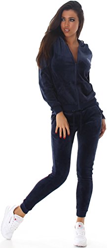 Jela London Damen Nicki Hausanzug Jogginganzug Velour Samt Jogging Freizeit Hose Kapuzen Jacke, Dunkelblau, 38-40 (L) von Jela London