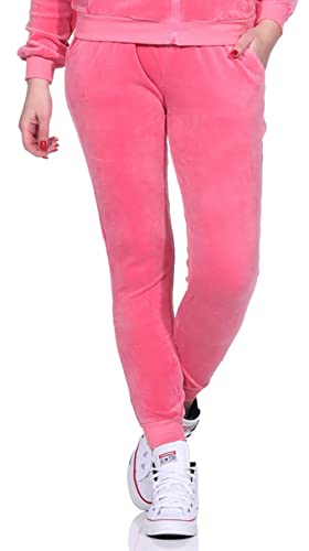 Jela London Damen Nicki Jogging Hose Freizeit Haushose Samt Velour Homewear, Dunkelrosa 34 36 (S) von Jela London