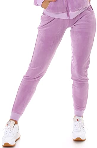 Jela London Damen Nicki Jogging Hose Freizeit Haushose Samt Velour Homewear, Lavendel 38 40 (L) von Jela London