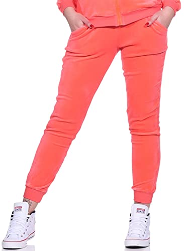 Jela London Damen Nicki Jogging Hose Freizeit Haushose Samt Velour Homewear, Neon-Apricot 36 38 (M) von Jela London