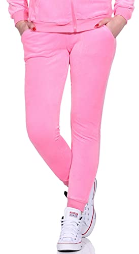 Jela London Damen Nicki Jogging Hose Freizeit Haushose Samt Velour Homewear, Neonrosa 36 38 (M) von Jela London