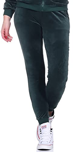 Jela London Damen Nicki Jogginghose Samt Velour Homewear, Olivgrün 34 36 (S) von Jela London