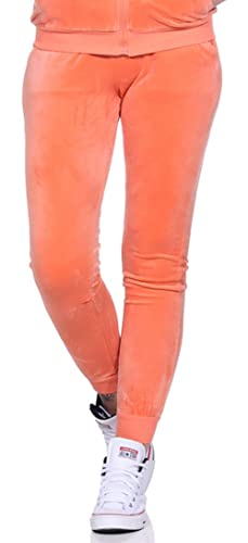 Jela London Damen Nicki Jogging Hose Freizeit Haushose Samt Velour Homewear, Hellorange Apricot 34 36 (S) von Jela London