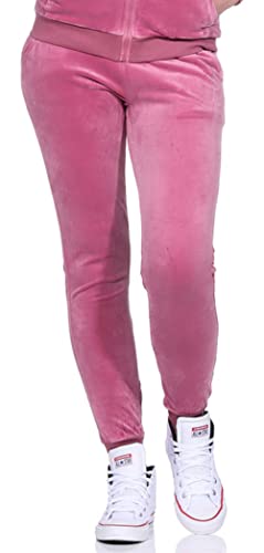 Jela London Damen Nicki Jogging Hose Freizeit Haushose Samt Velour Homewear, Violett Rot 34 36 (S) von Jela London