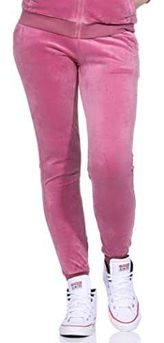 Jela London Damen Nicki Jogging Hose Freizeit Haushose Samt Velour Homewear, Violett Rot 36 38 (M) von Jela London
