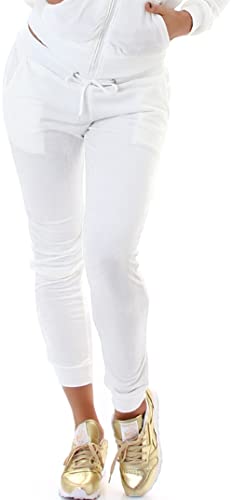 Jela London Damen Nicki Jogging Hose Freizeit Haushose Samt Velour Homewear, Weiß 36 38 (M) von Jela London