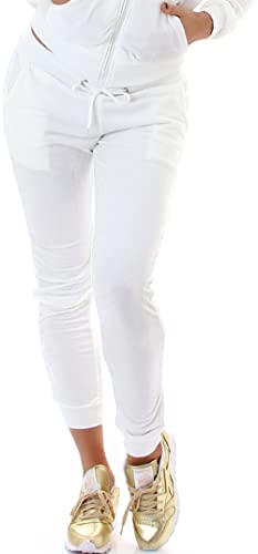Jela London Damen Nicki Jogginghose Samt Velour Homewear, Weiß 36 38 (M) von Jela London