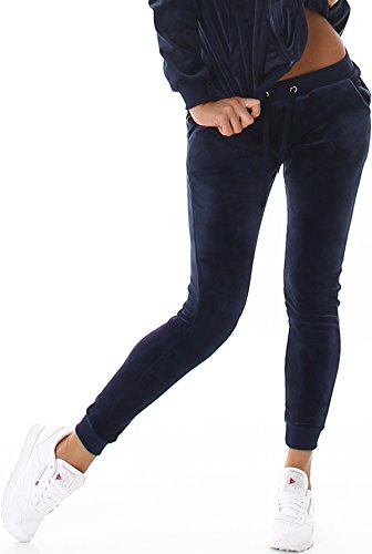 Jela London Damen Nicki Jogging Hose Freizeit Haushose Samt Velour Homewear, Dunkelblau 34 36 (S) von Jela London