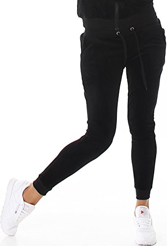 Jela London Damen Nicki Jogging Hose Freizeit Haushose Samt Velour Homewear, Schwarz 34 36 (S) von Jela London