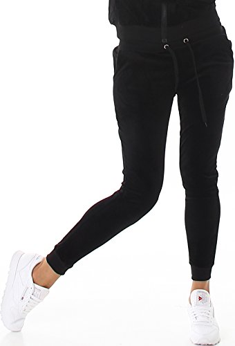 Jela London Damen Nicki Jogginghose Samt Velour Homewear, Schwarz 34 36 (S) von Jela London