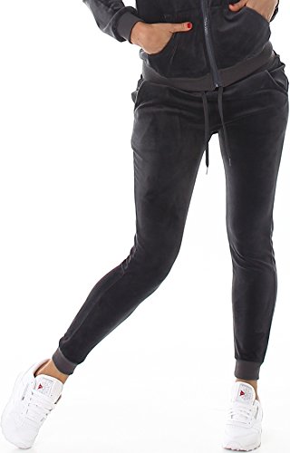 Jela London Damen Velours Samt Jogginghose Kordel Tunnelzug Freizeithose Dunkel-Grau S von Jela London