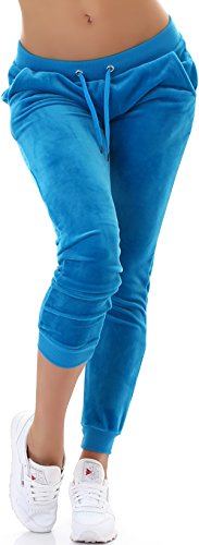 Jela London Damen Nicki Jogging Hose Freizeit Haushose Samt Velour Homewear, Hell Blau Türkis 34 36 (S) von Jela London