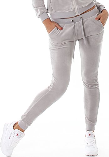 Jela London Damen Nicki Jogginghose Samt Velour Homewear, Hell Grau 34 36 (S) von Jela London
