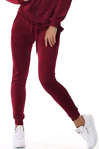 Jela London Damen Nicki Jogging Hose Freizeit Haushose Samt Velour Homewear, Weinrot Bordeaux 34 36 (S) von Jela London