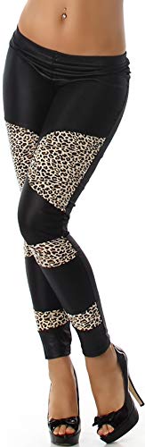 Jela London Damen Wetlook Leggings Leopard Slim Stretch, Schwarz Leopard 38 (XL/XXL) von Jela London