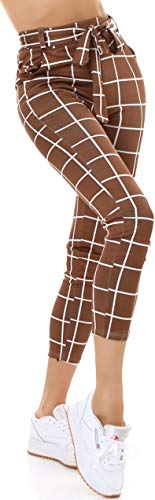 Jela London Damen Wetlook Paperbag Hose High Waist Glanz Shiny Glossy Taillenhose, Kariert Bronze 38-40 von Jela London